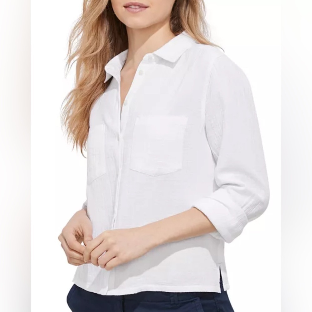 Vineyard Vines Breezy Cotton Crinkle Button Down Shirt Medium White